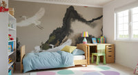 Zen Heron Mountain Landscape Wall Mural