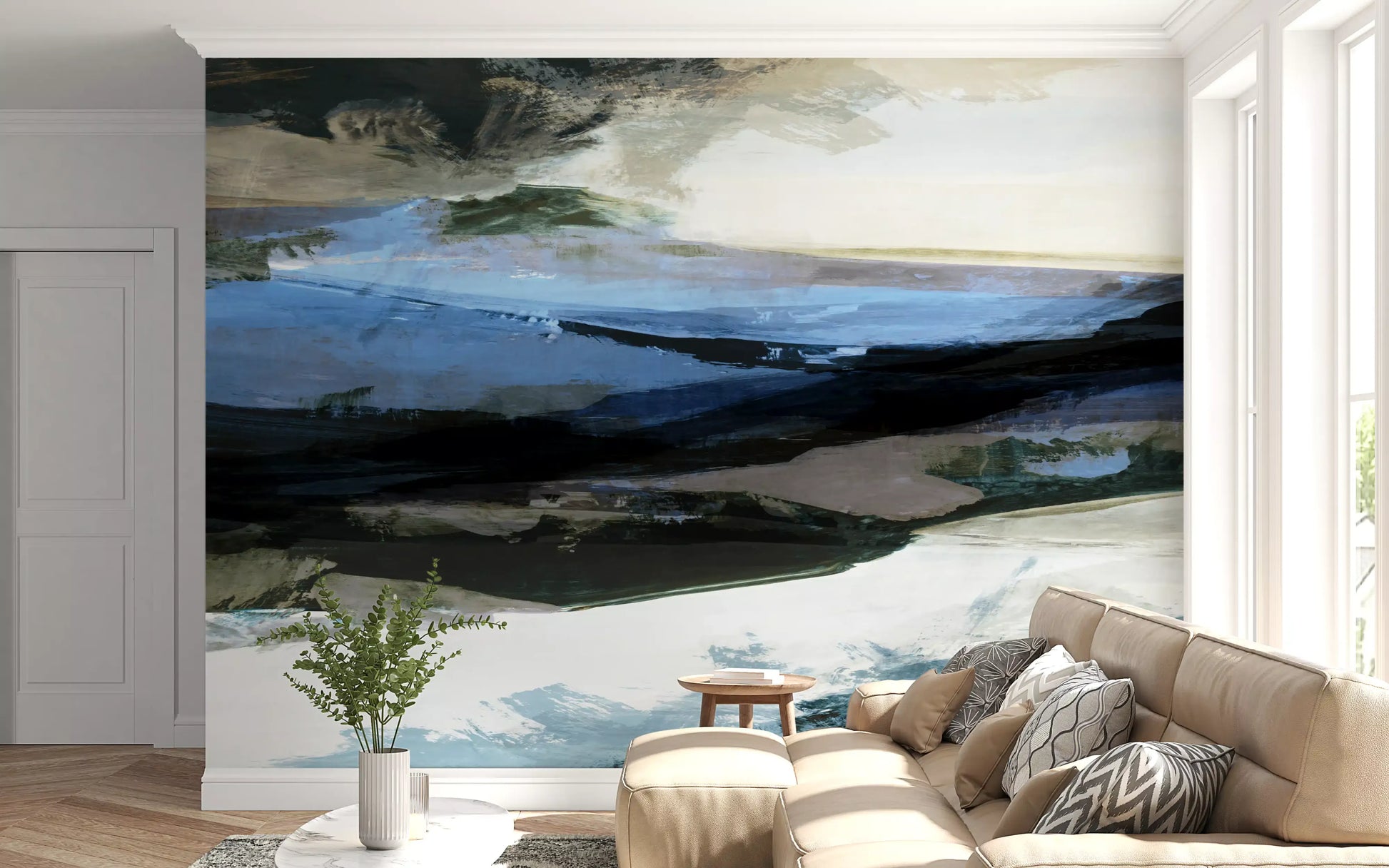 Abstract Horizon Brushstrokes Wall Mural