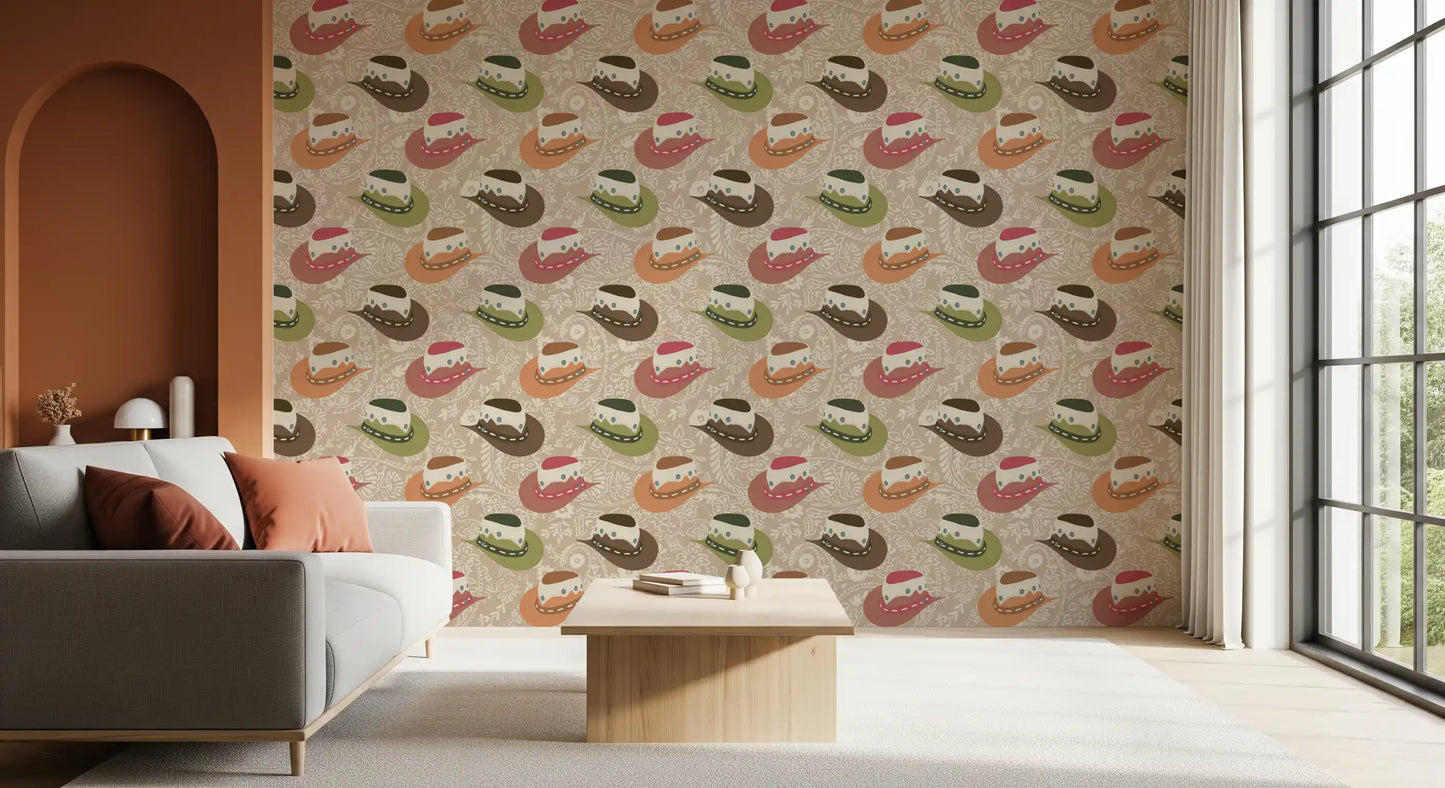 Rustic Western Cowboy Hat Pattern Wallpaper⁠