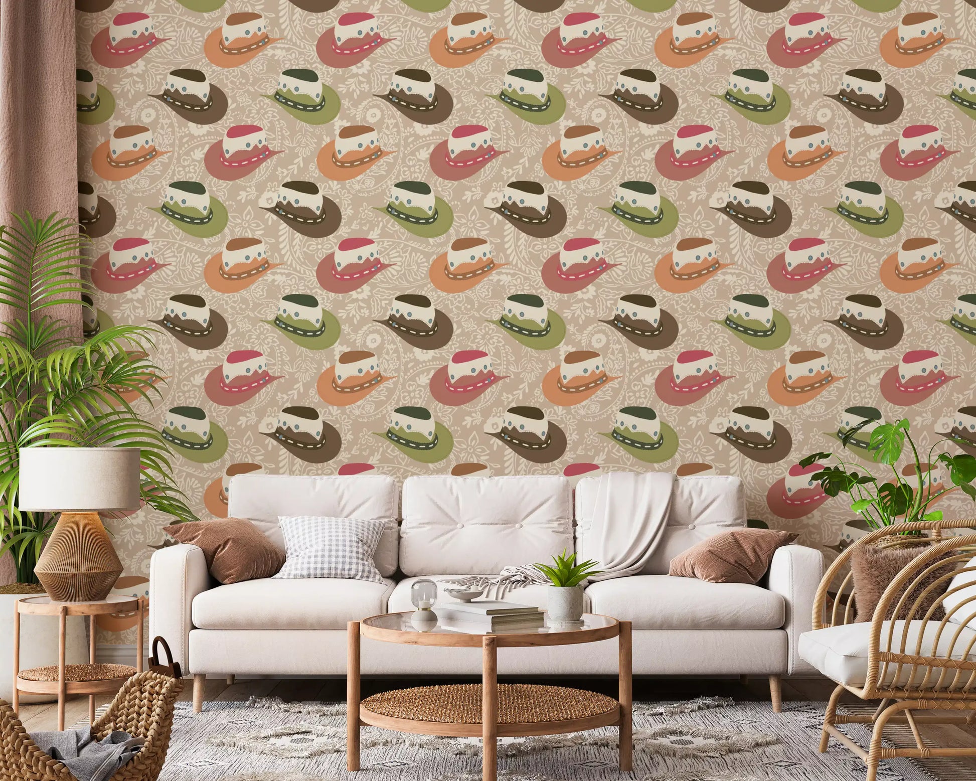Rustic Western Cowboy Hat Pattern Wallpaper⁠