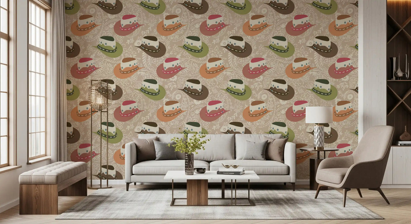 Rustic Western Cowboy Hat Pattern Wallpaper⁠
