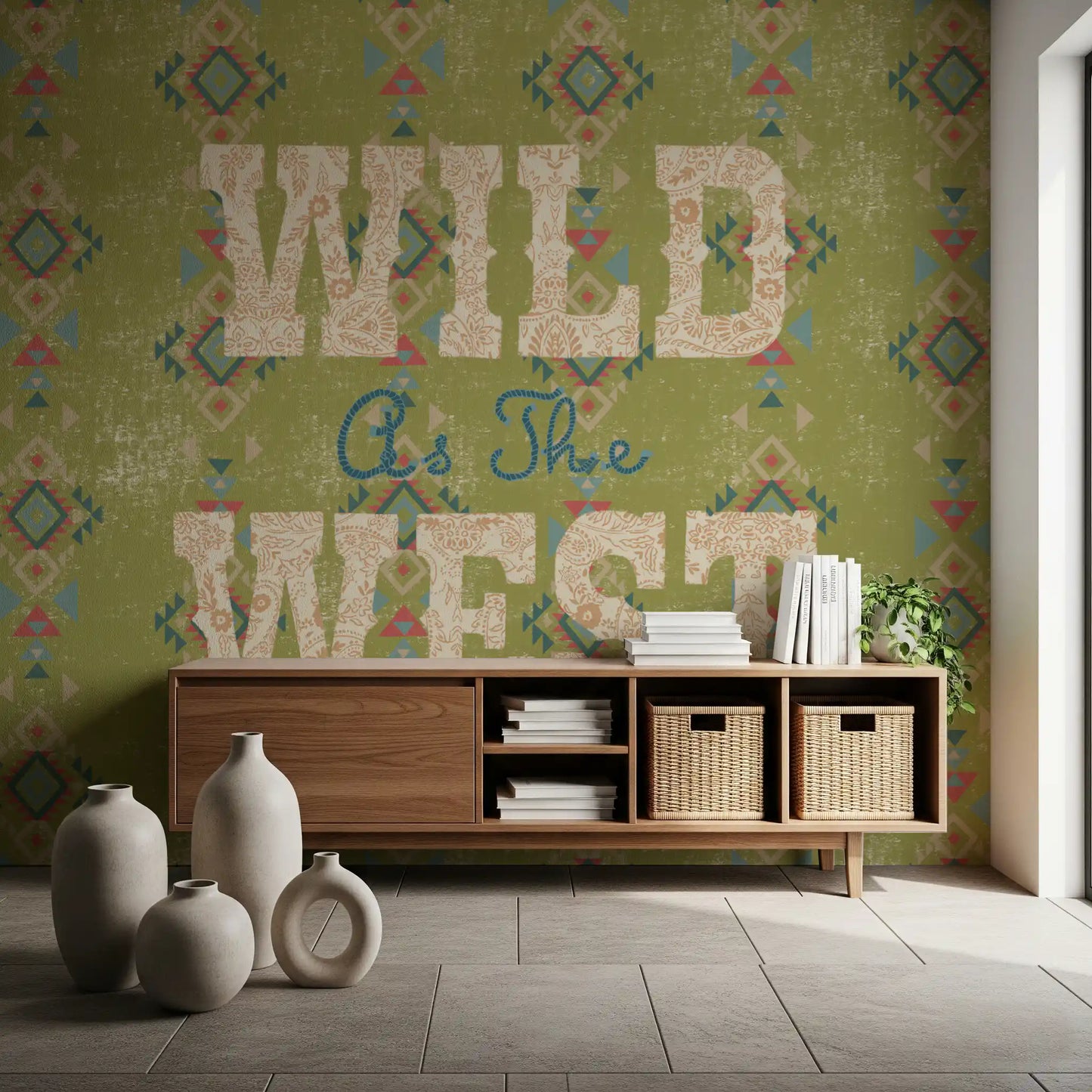 Western Folklore Script Pattern Wall Mural