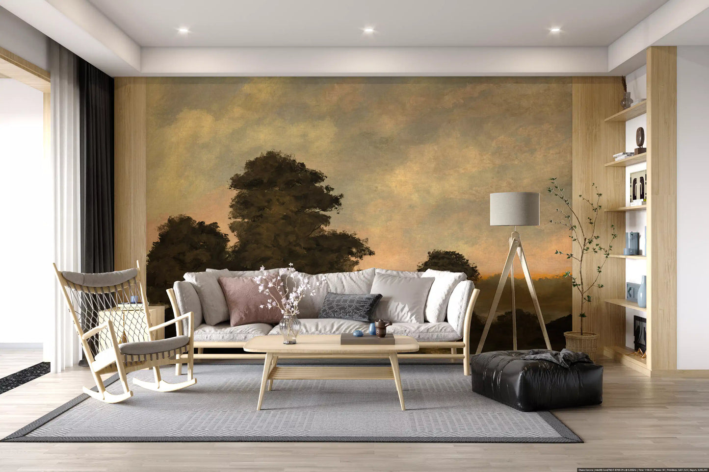 Rustic Sunset Forest Landscape Wall Mural