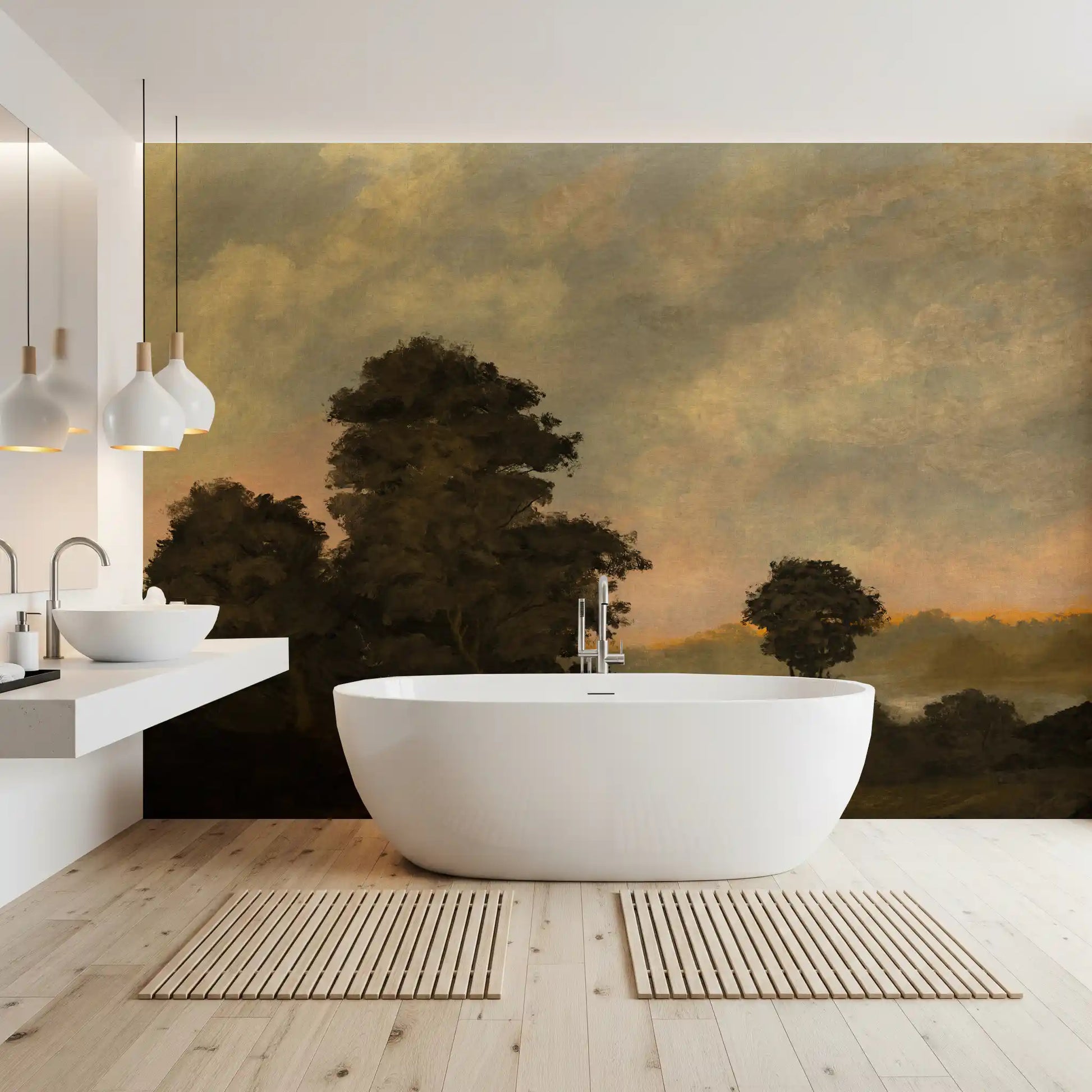 Rustic Sunset Forest Landscape Wall Mural