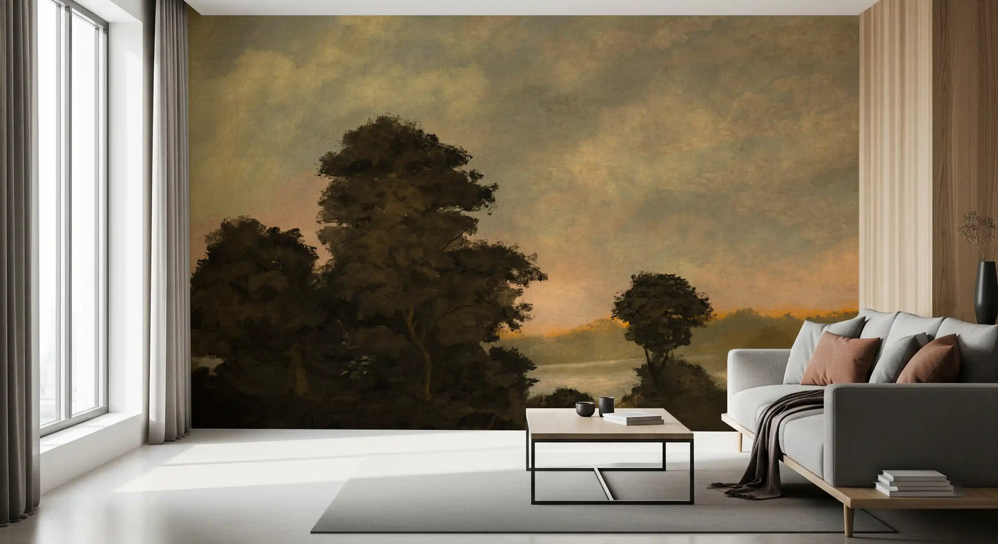 Rustic Sunset Forest Landscape Wall Mural