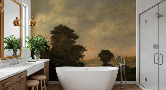 Rustic Sunset Forest Landscape Wall Mural
