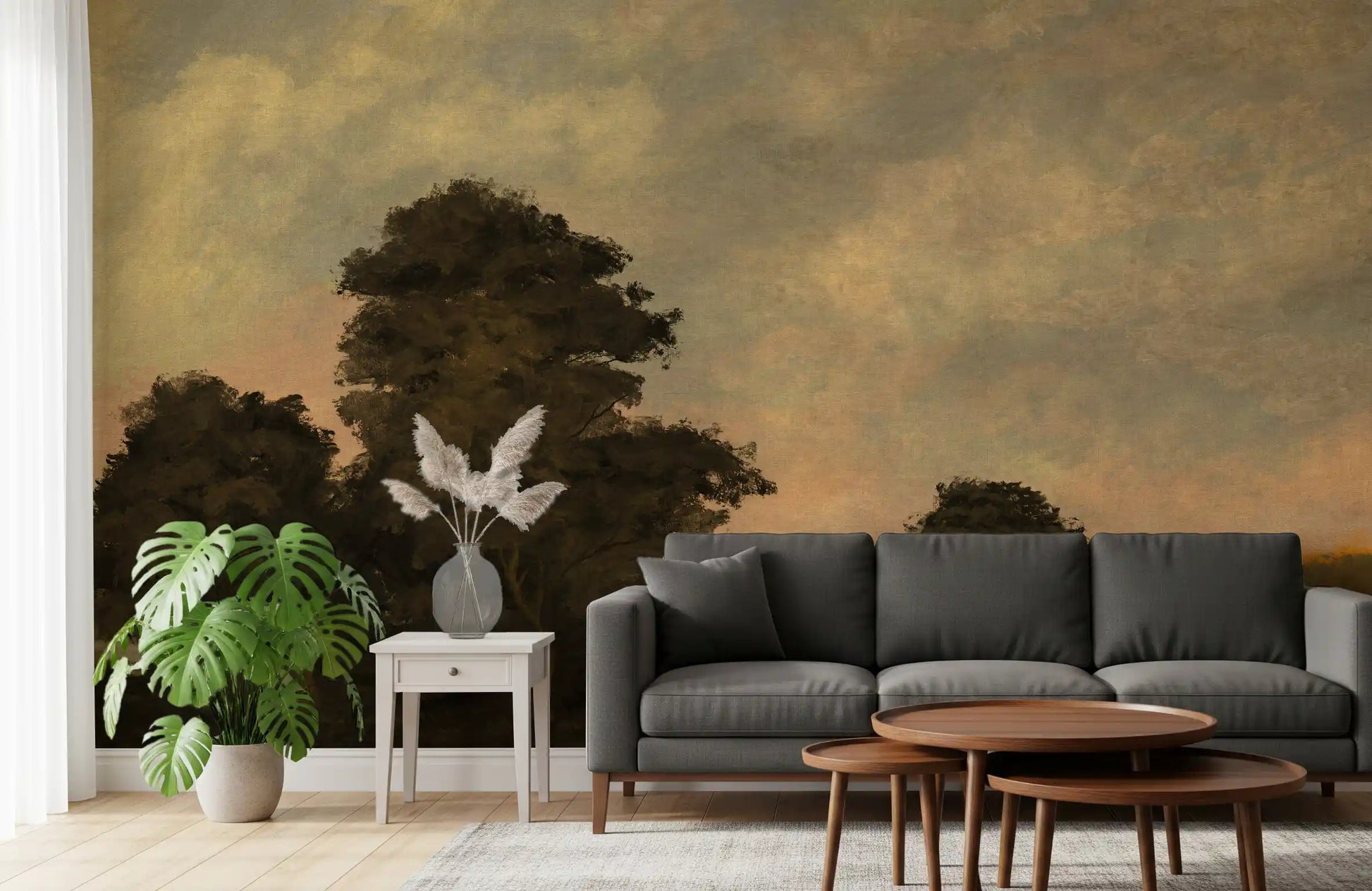Rustic Sunset Forest Landscape Wall Mural