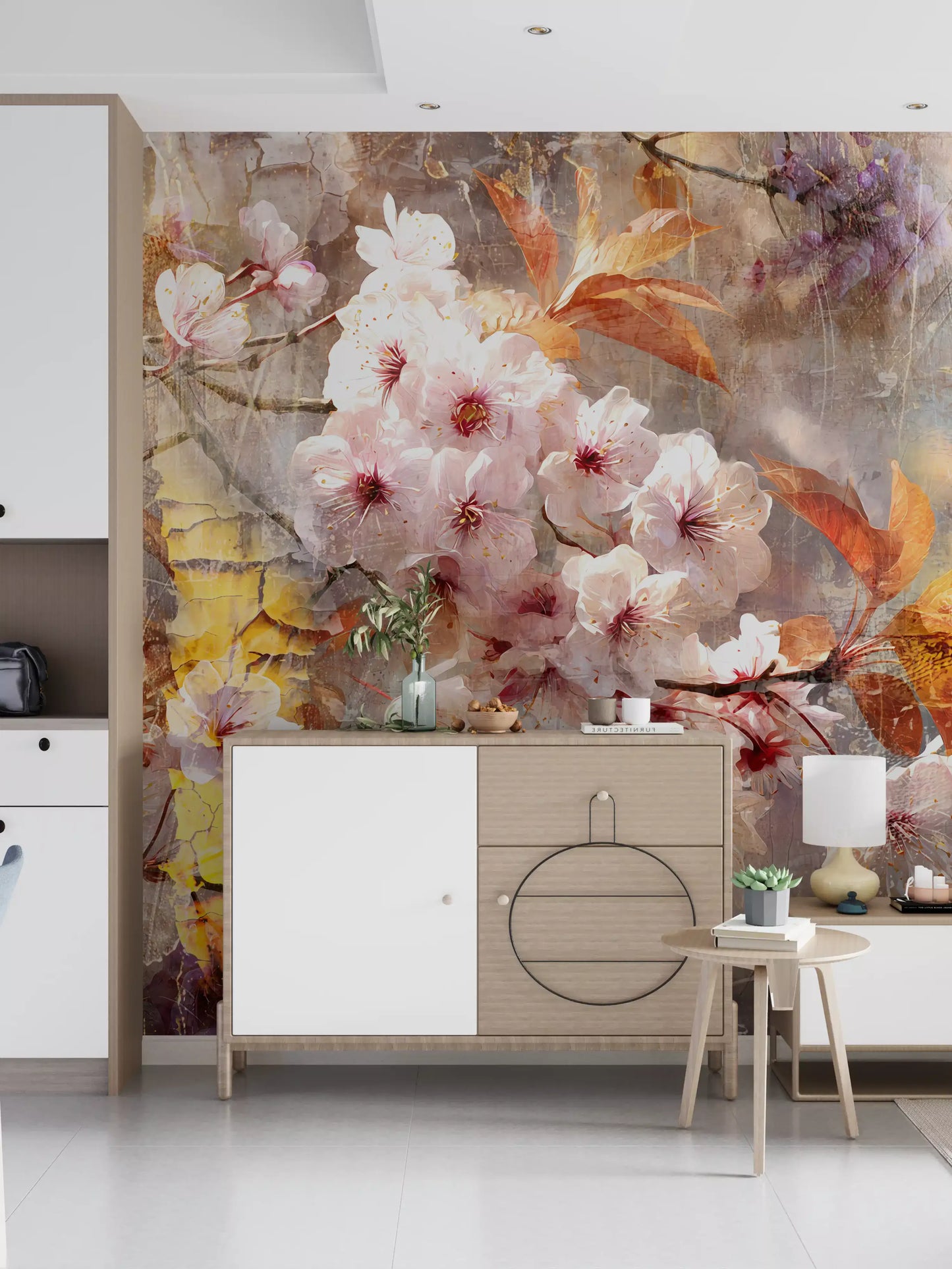 Rustic Golden Bloom Illustration Wall Mural