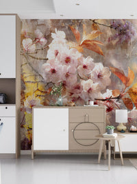 Rustic Golden Bloom Illustration Wall Mural
