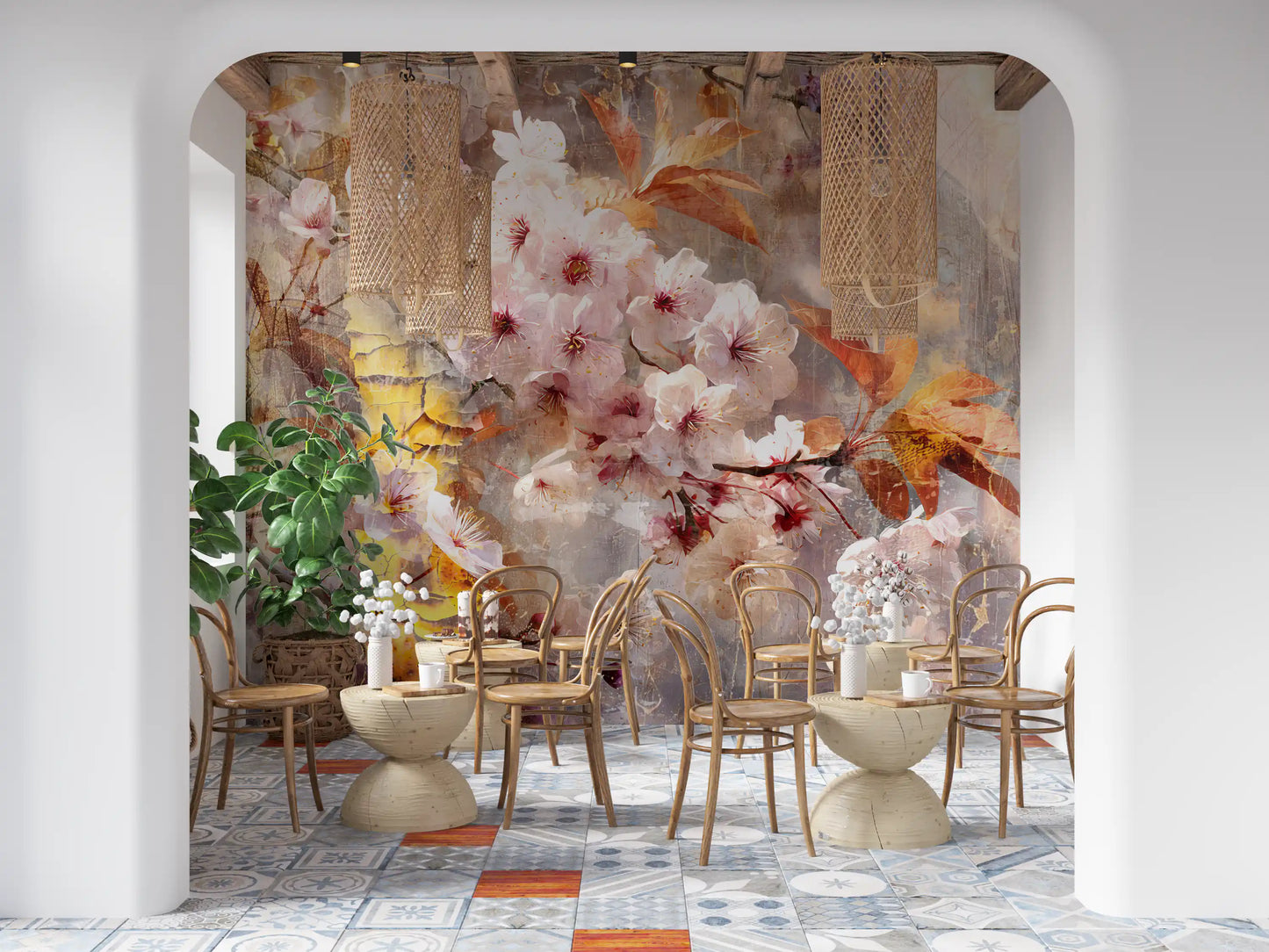 Rustic Golden Bloom Illustration Wall Mural