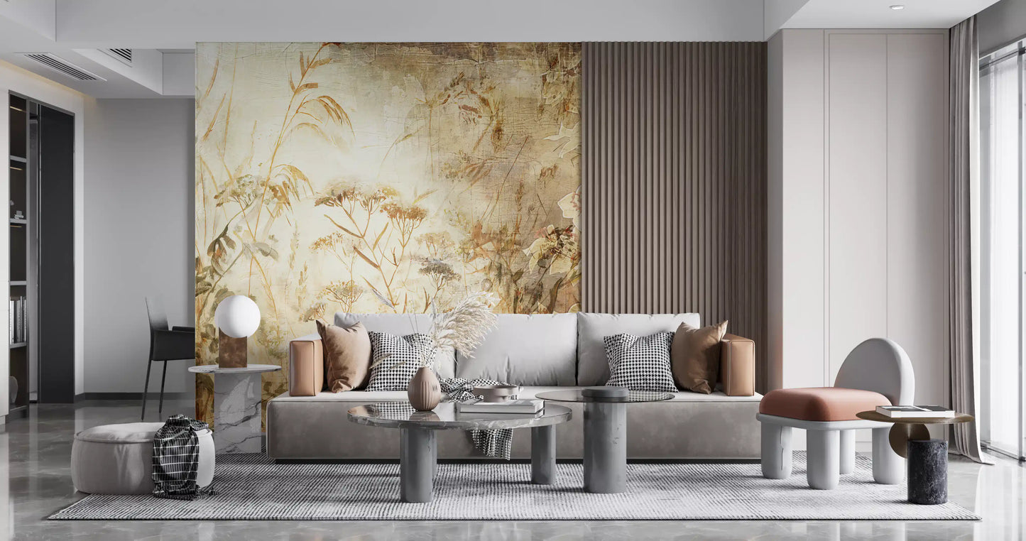 Golden Meadow Botanical Study Wall Mural