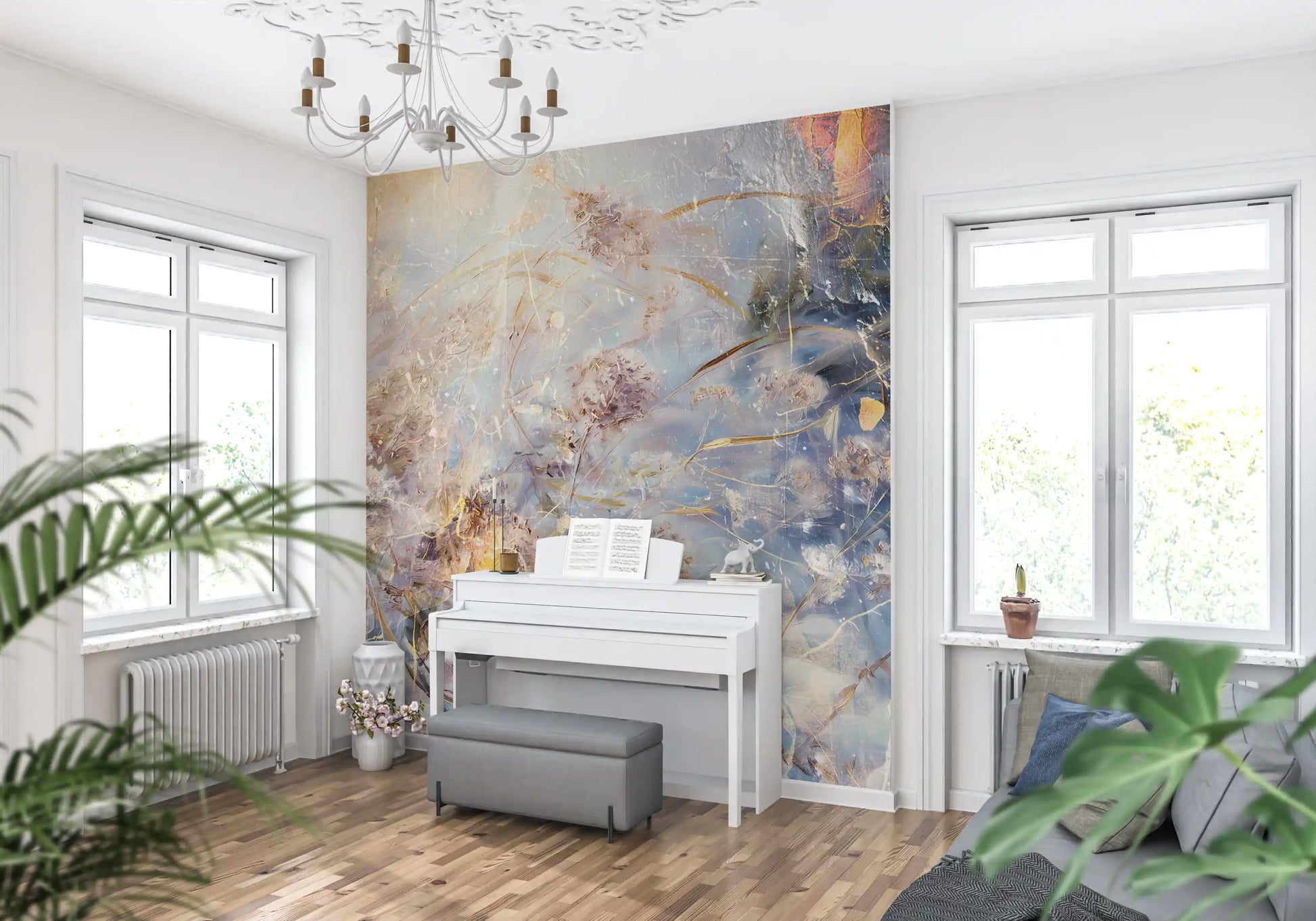 Misty Morning Botanical Wash Wall Mural