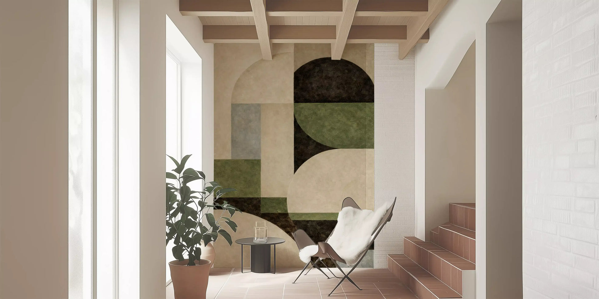 Geometric Earth Tone Arcs Wall Mural