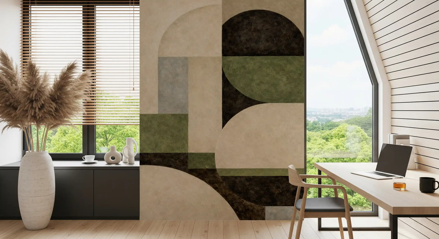 Geometric Earth Tone Arcs Wall Mural