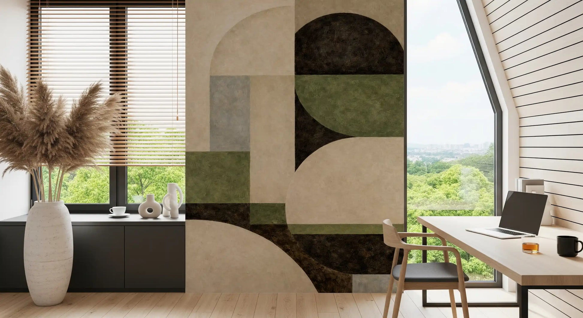 Geometric Earth Tone Arcs Wall Mural