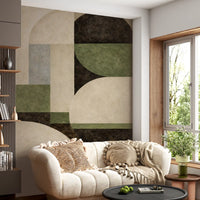 Geometric Earth Tone Arcs Wall Mural
