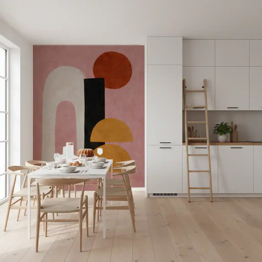 Abstract Shapes in Rose and Clay Wall Mural