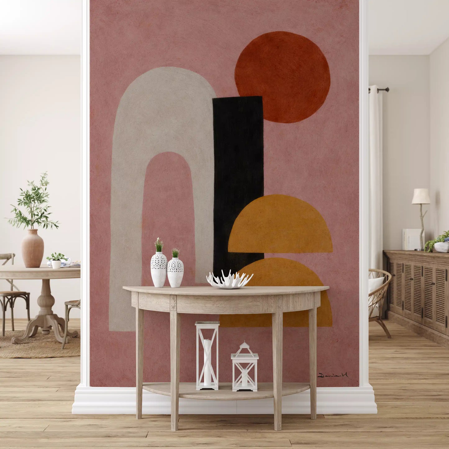Abstract Shapes in Rose and Clay Wall Mural
