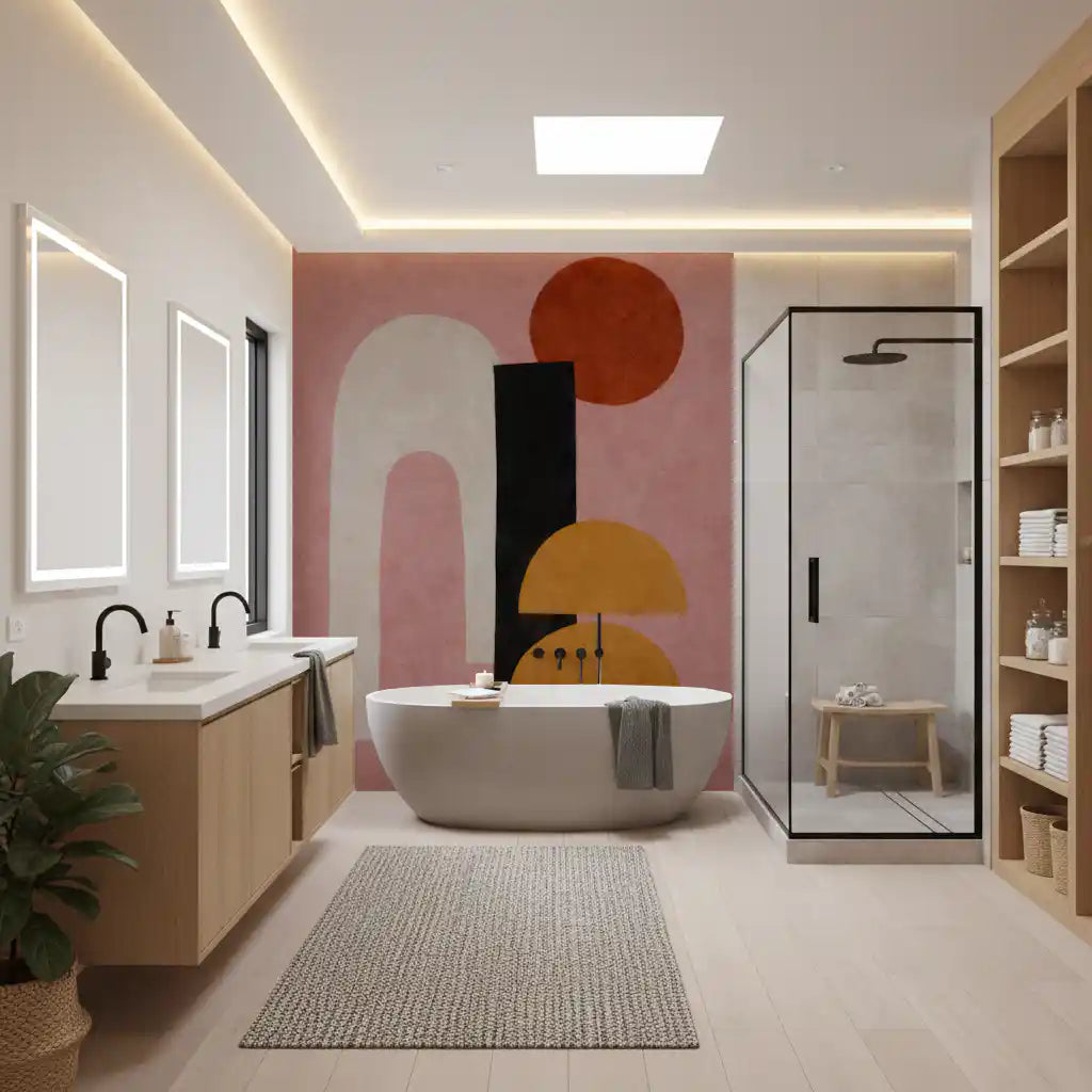 Abstract Shapes in Rose and Clay Wall Mural