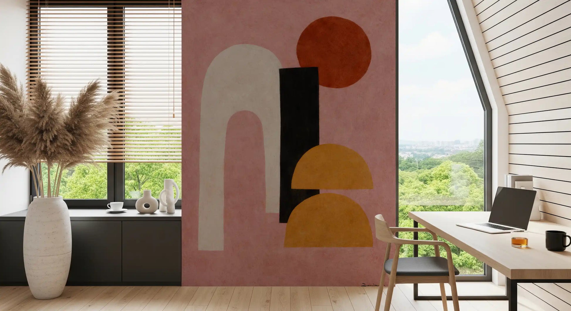 Abstract Shapes in Rose and Clay Wall Mural
