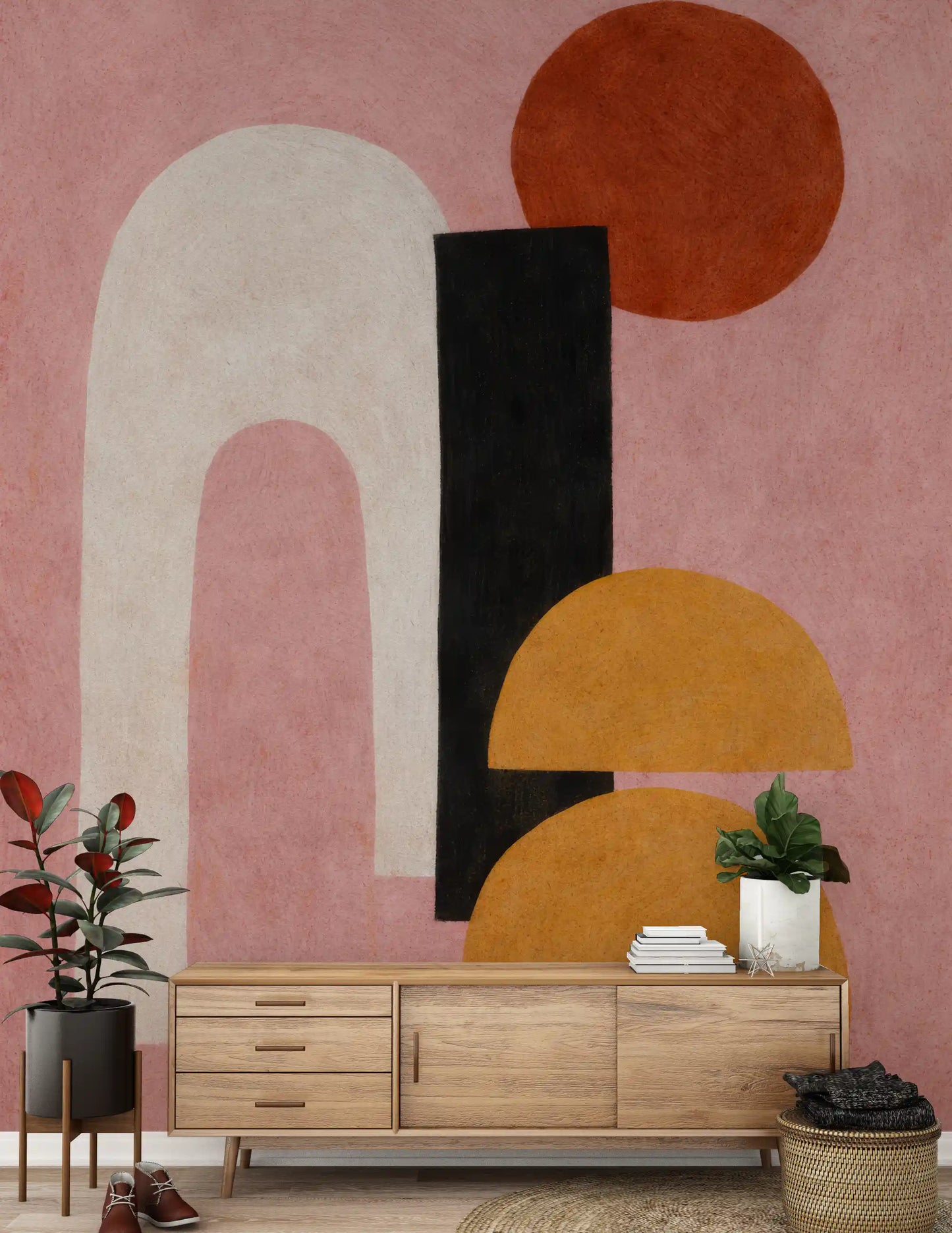 Abstract Shapes in Rose and Clay Wall Mural