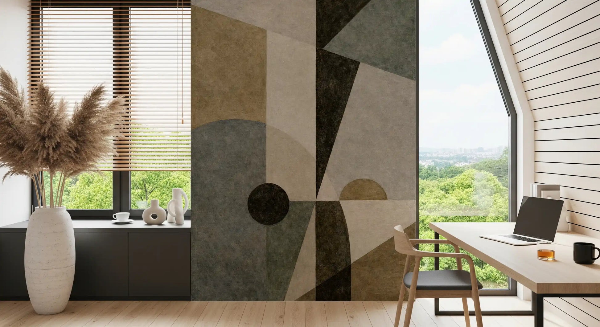 Geometric Earth Tone Cubism Wall Mural