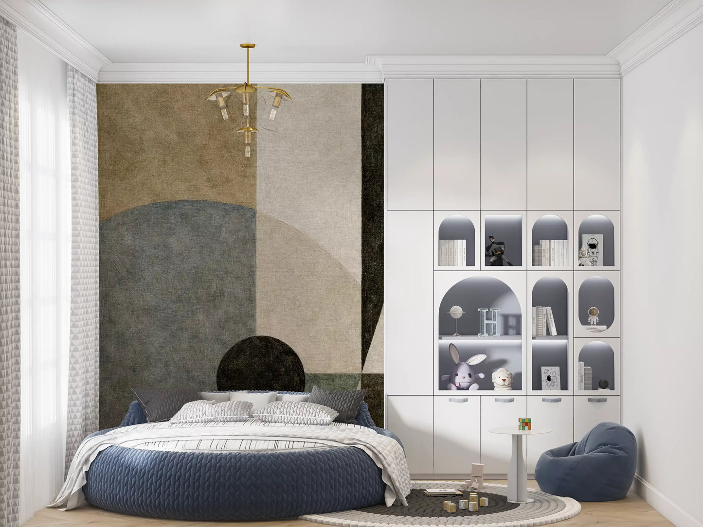 Geometric Earth Tone Cubism Wall Mural