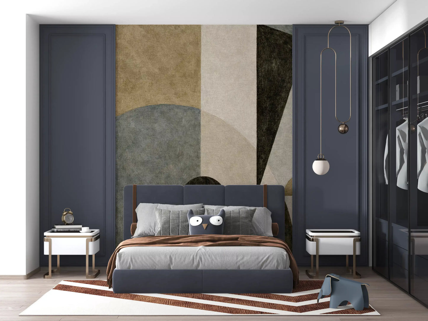 Geometric Earth Tone Cubism Wall Mural