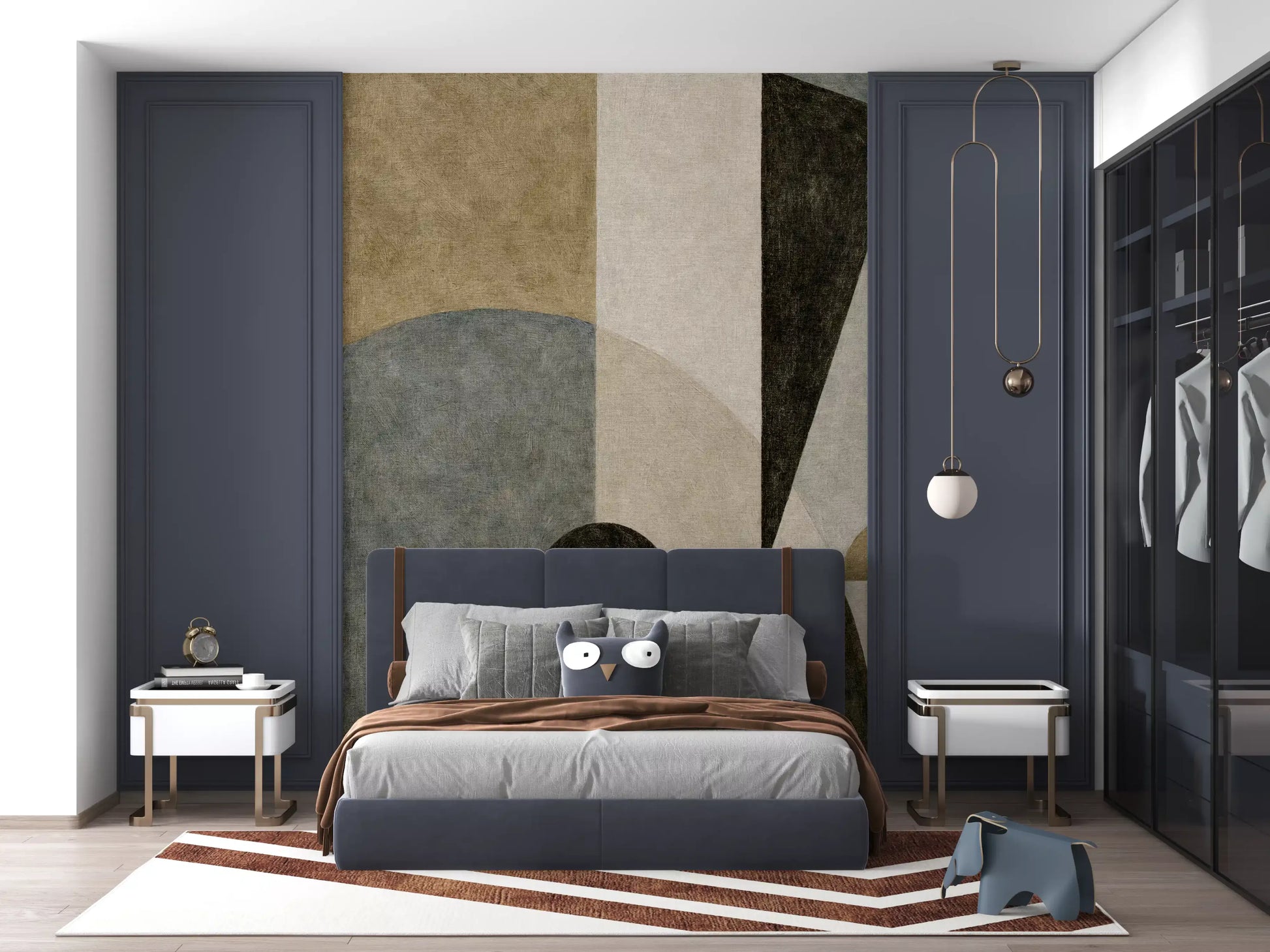 Geometric Earth Tone Cubism Wall Mural