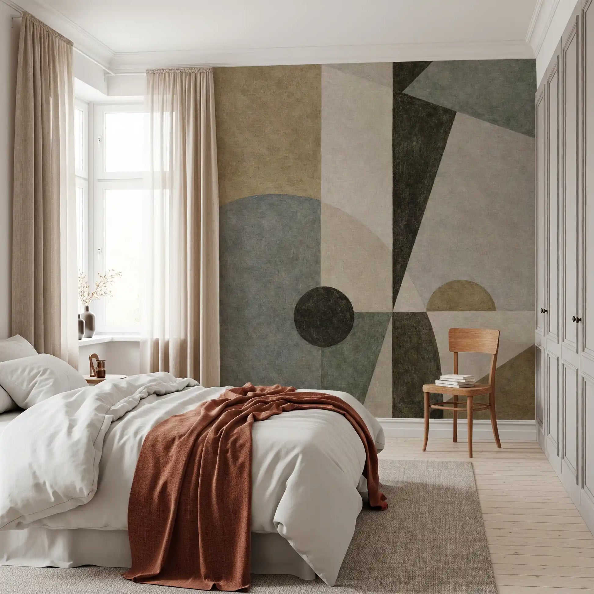 Geometric Earth Tone Cubism Wall Mural
