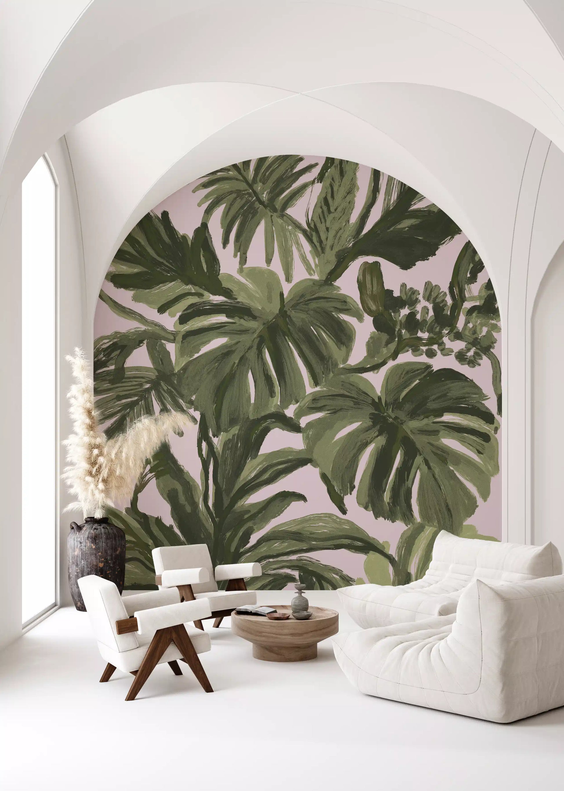 Verdant Brushstroke Tropical Foliage Wall Mural