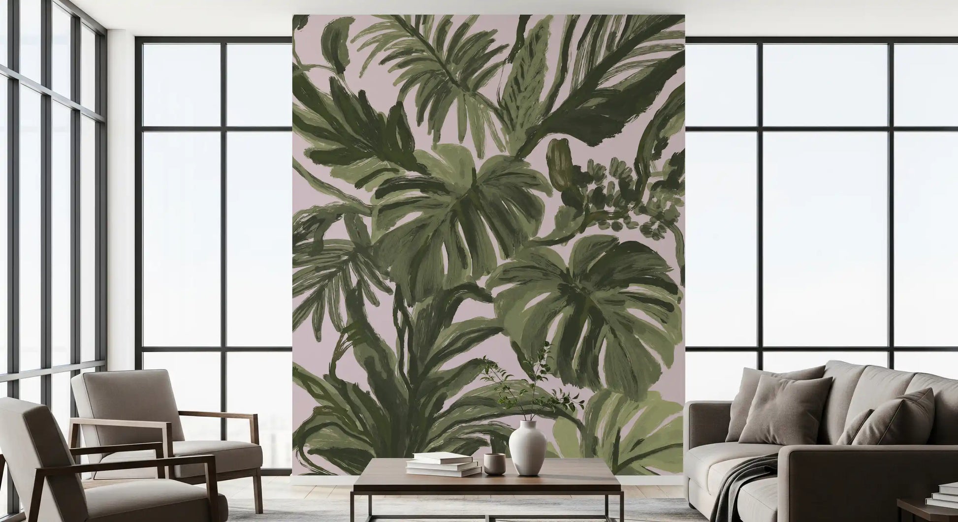 Verdant Brushstroke Tropical Foliage Wall Mural