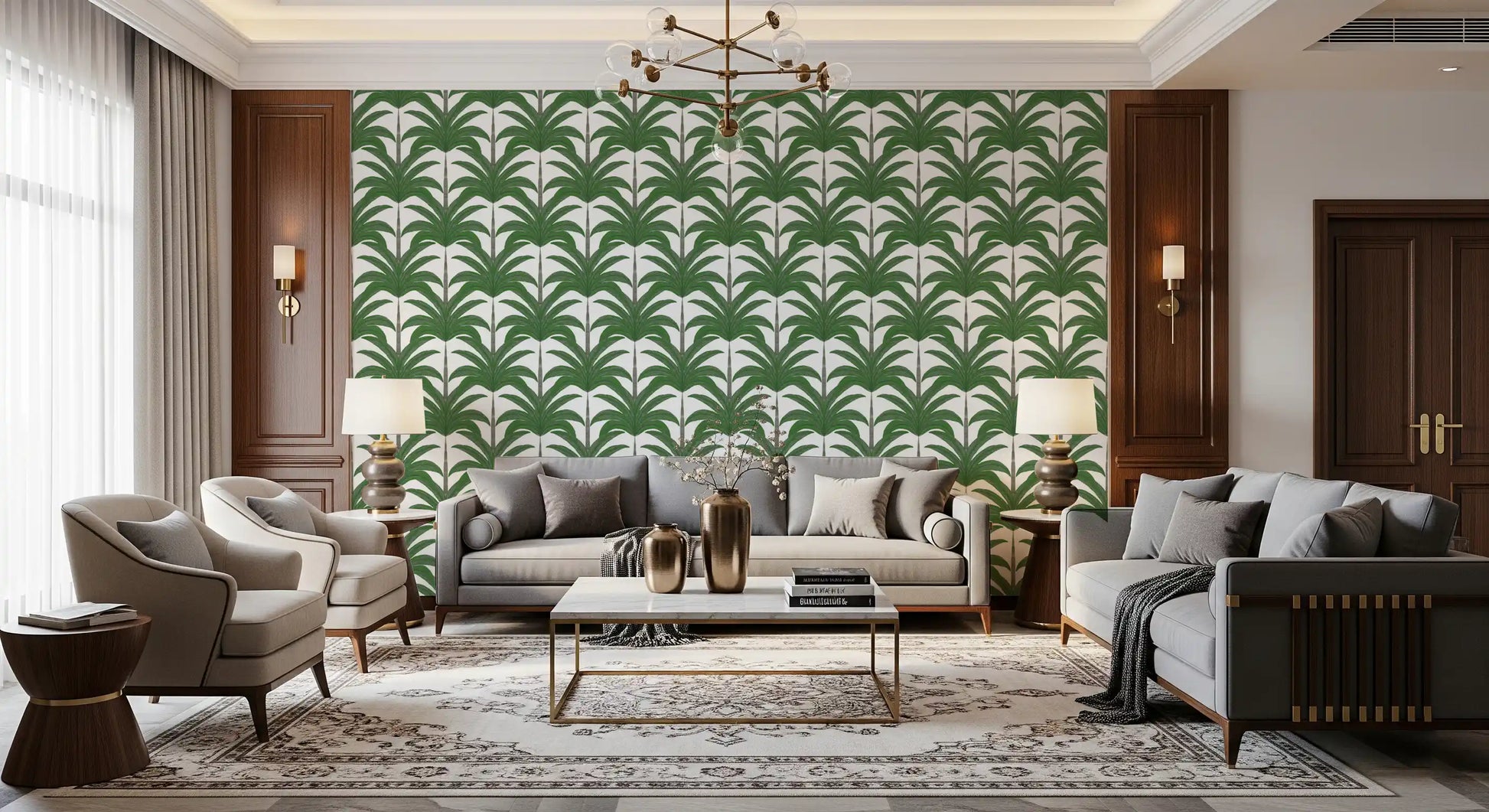 Arched Palm Frond Botanical Art Wallpaper⁠