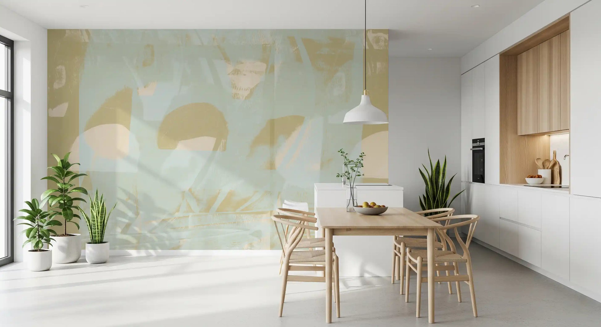 Muted Sage Geometric Layers Wall Mural