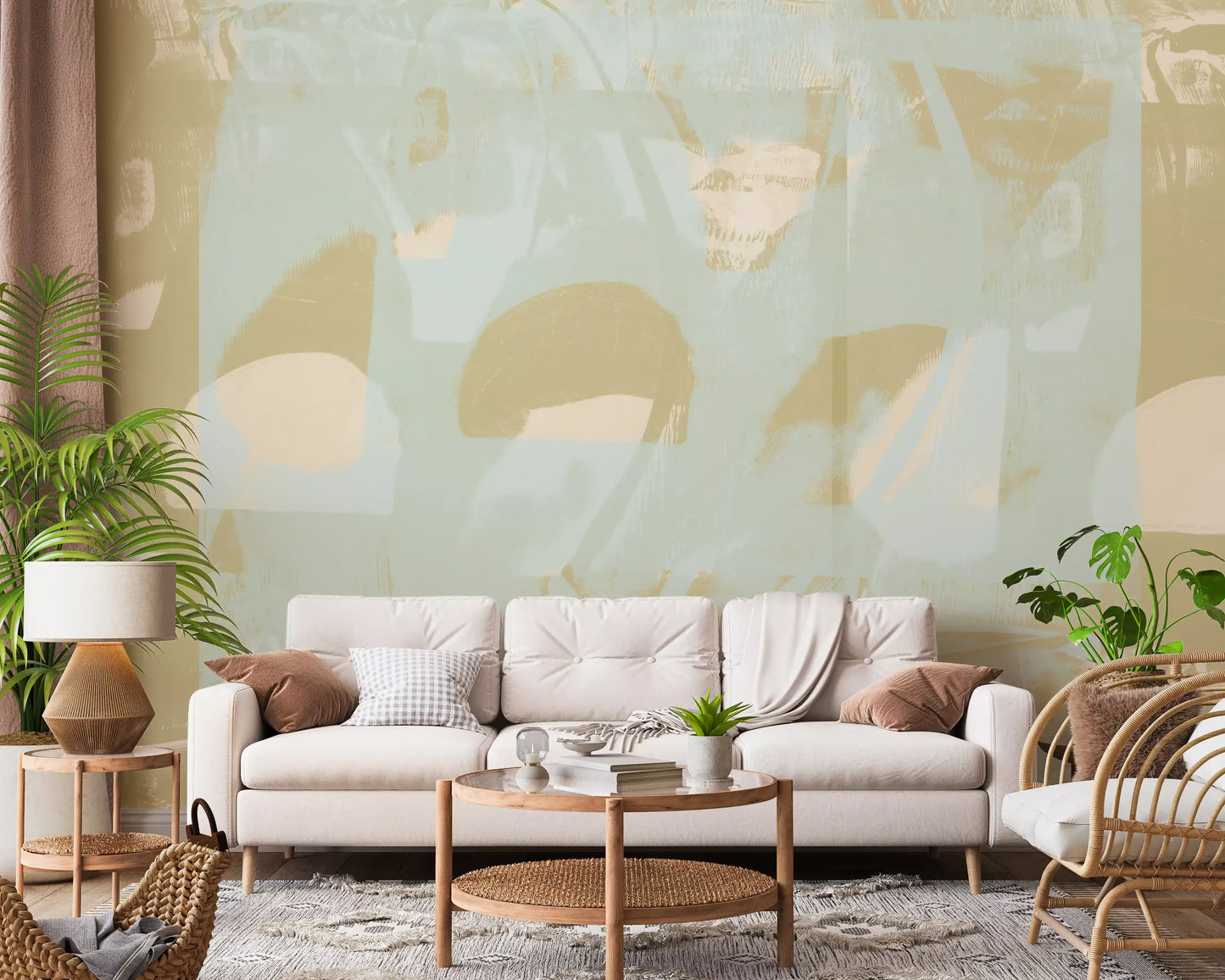Muted Sage Geometric Layers Wall Mural