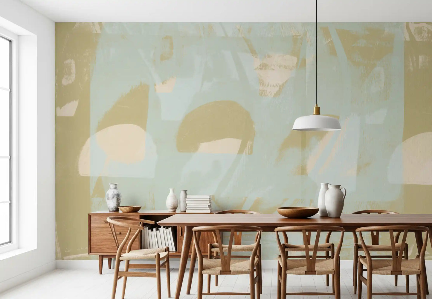 Muted Sage Geometric Layers Wall Mural