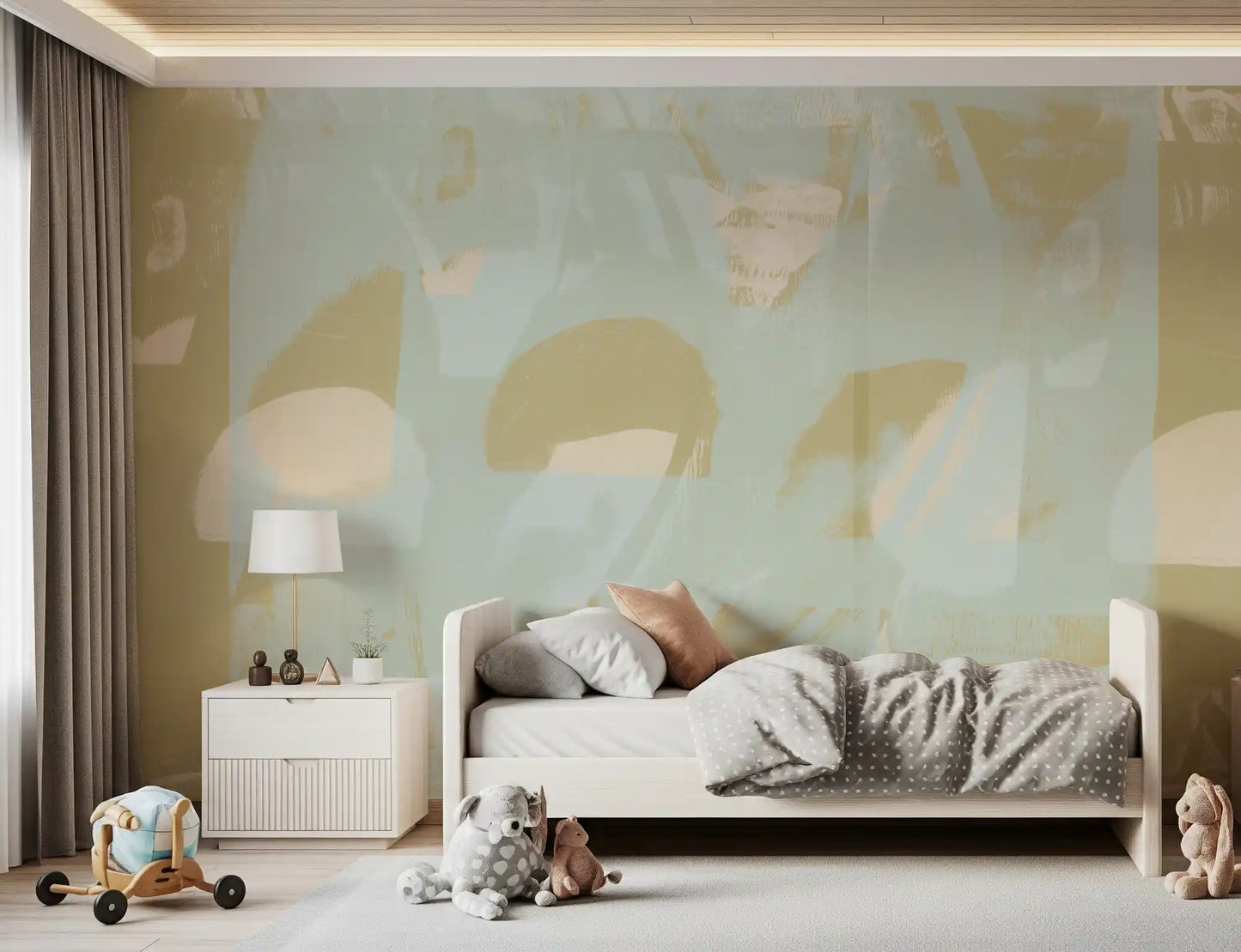 Muted Sage Geometric Layers Wall Mural