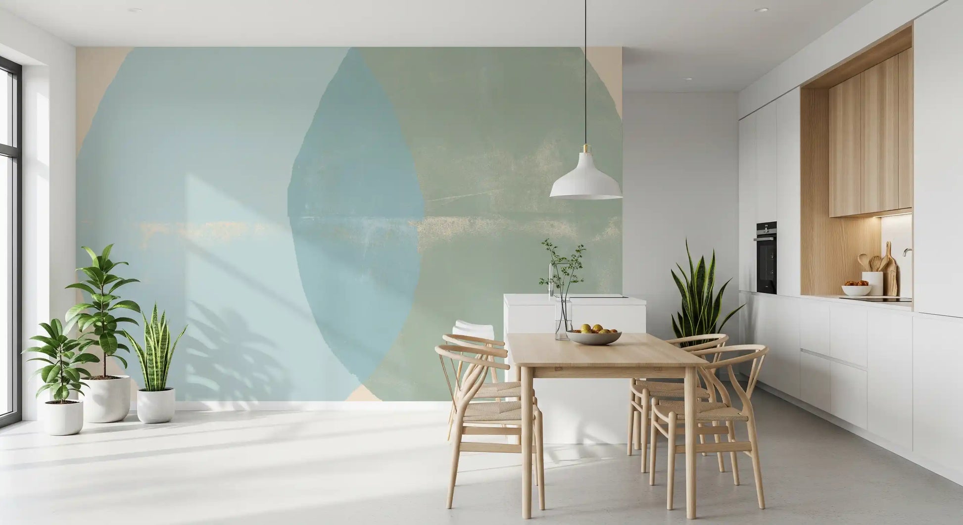 Sage and Blue Geometric Arcs Wall Mural