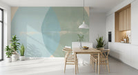 Sage and Blue Geometric Arcs Wall Mural