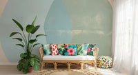 Sage and Blue Geometric Arcs Wall Mural