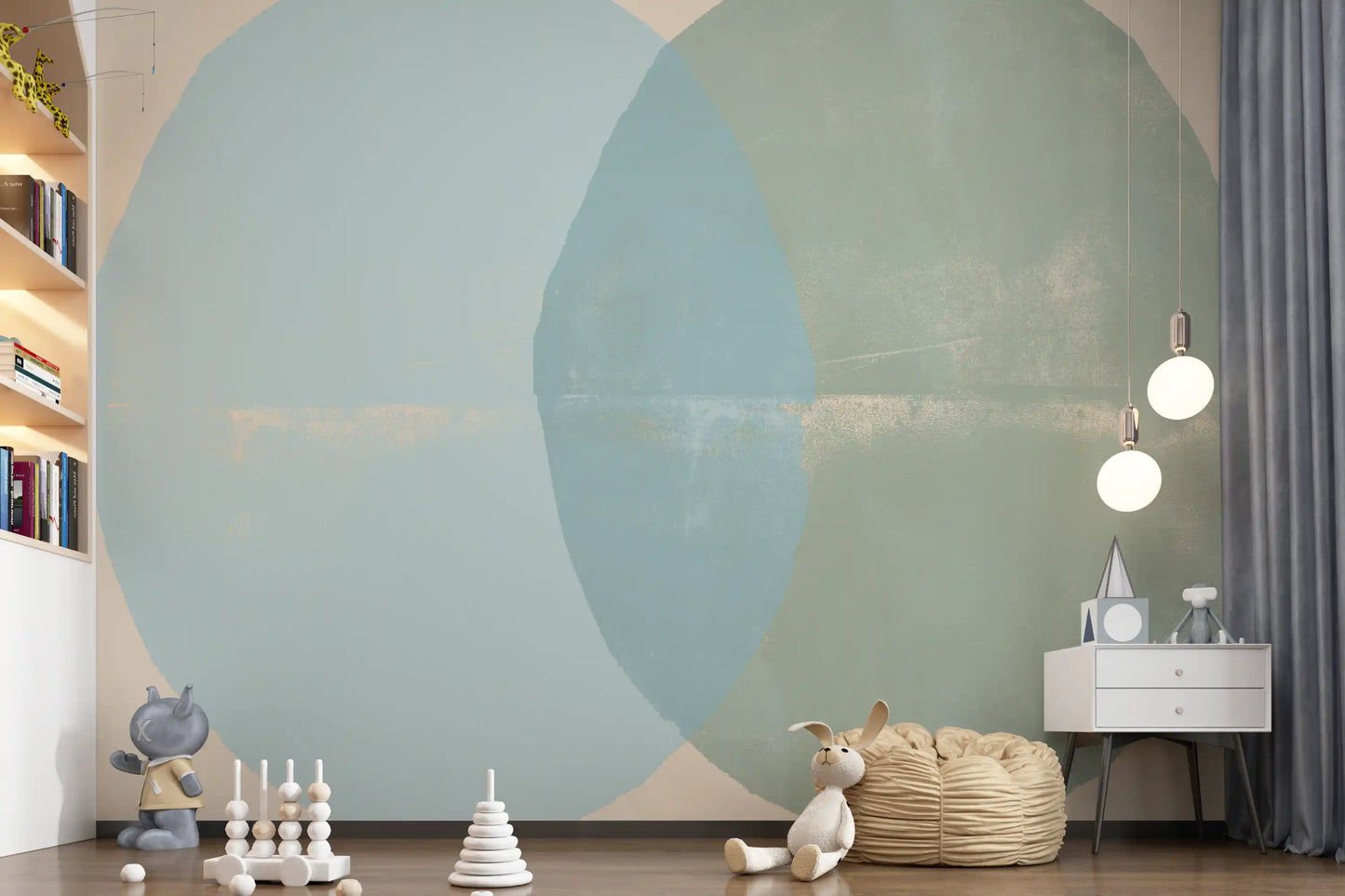 Sage and Blue Geometric Arcs Wall Mural