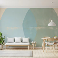 Sage and Blue Geometric Arcs Wall Mural
