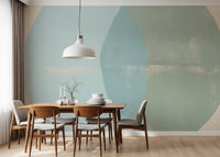 Sage and Blue Geometric Arcs Wall Mural