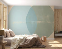 Sage and Blue Geometric Arcs Wall Mural