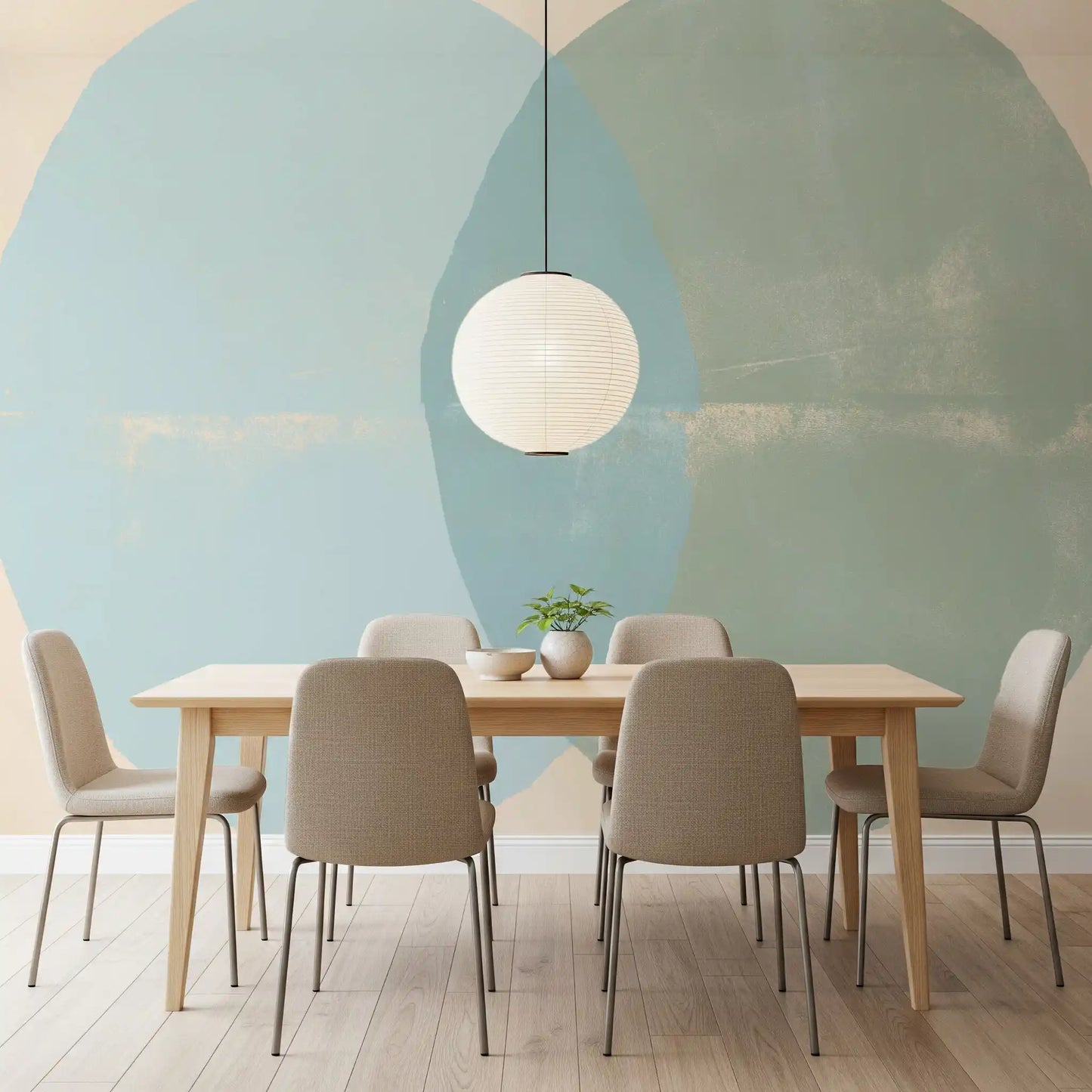 Sage and Blue Geometric Arcs Wall Mural