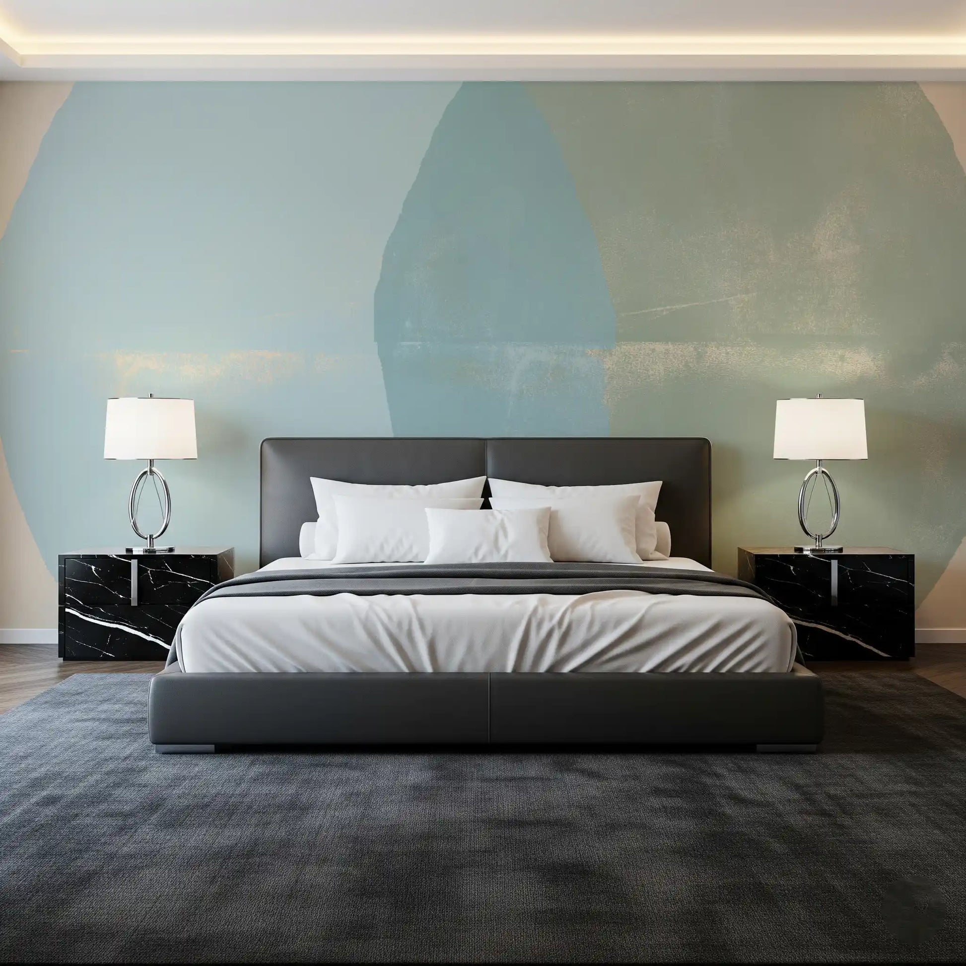 Sage and Blue Geometric Arcs Wall Mural