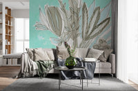 Muted Floral Line Art Wall Mural