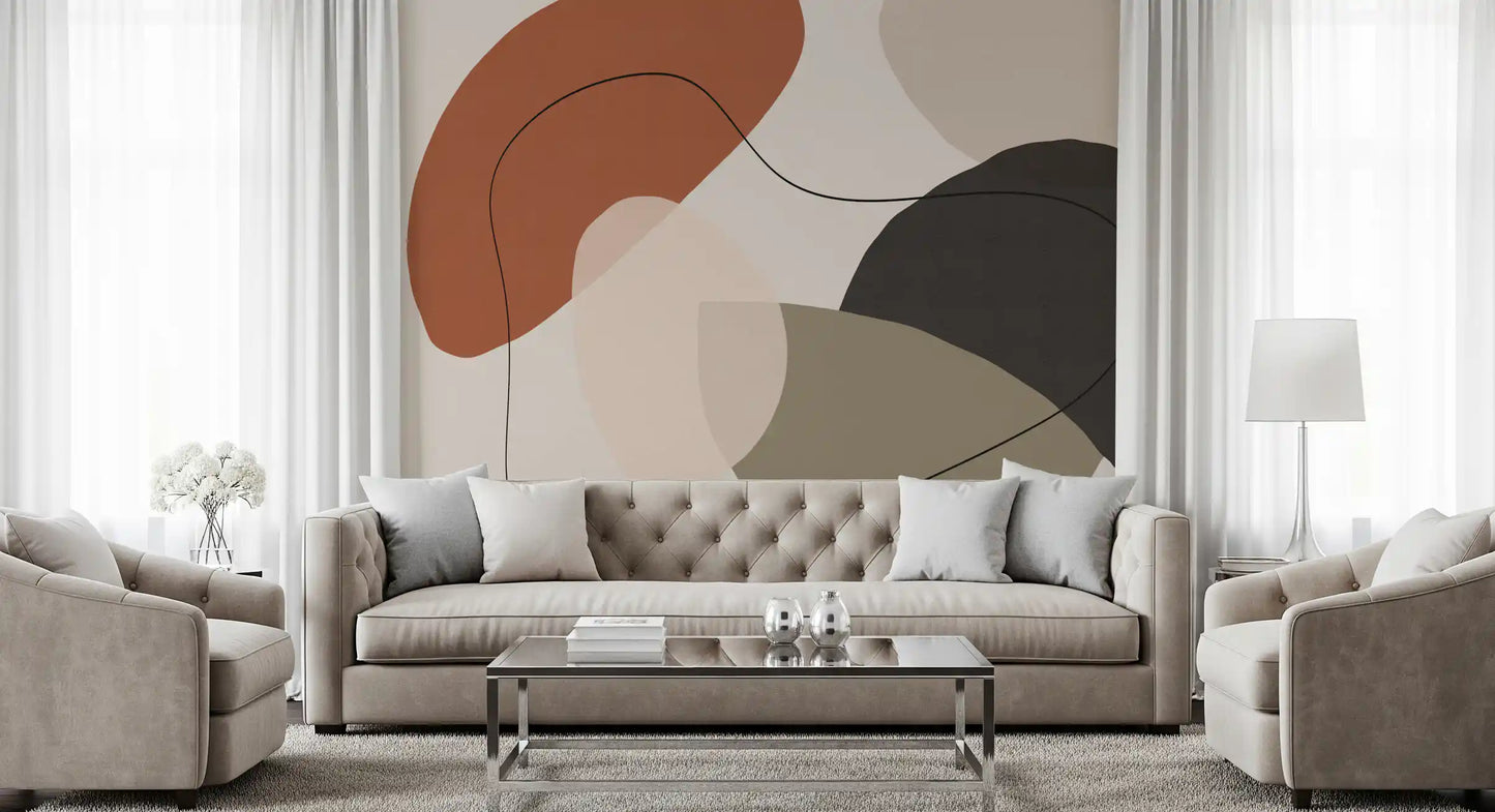 Minimalist Earth Tone Abstract Shapes Wall Mural