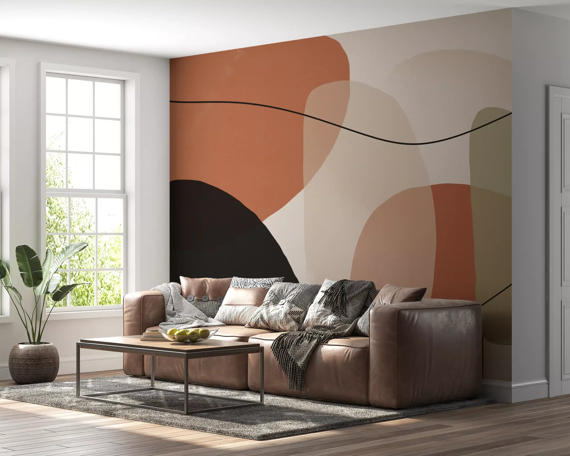 Organic Terracotta and Sage Abstract Shapes Wall Mural