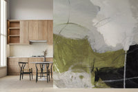 Layered Monochrome and Olive Organic Shapes Wall Mural